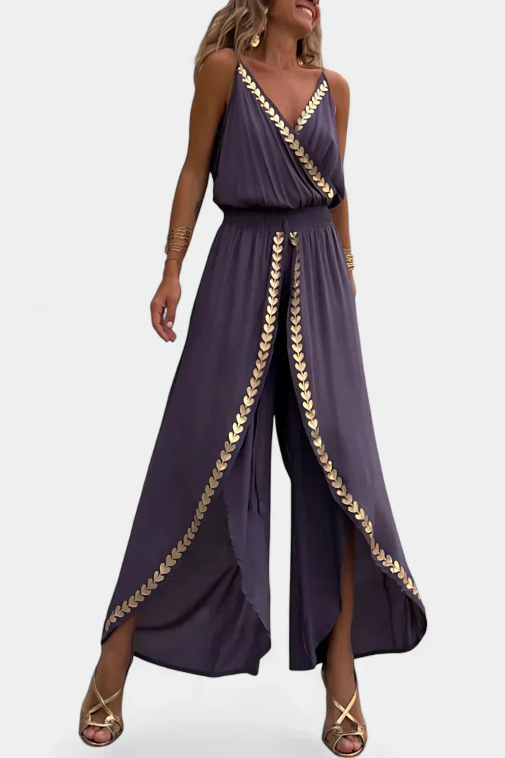 Lorena | Vestido Mono con Detalles Dorados y Ranura en la Pierna