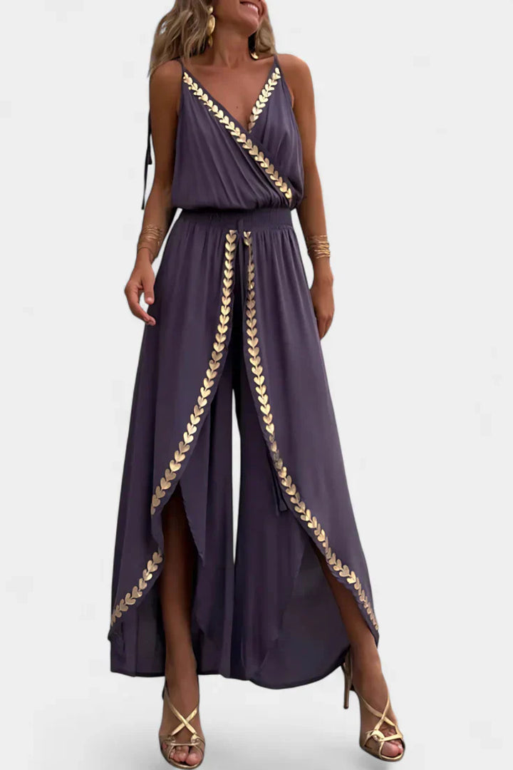 Lorena | Vestido Mono con Detalles Dorados y Ranura en la Pierna