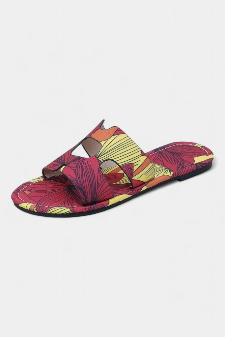 Berenice | Sandalias Planas Multicolores con Estampado Tropical