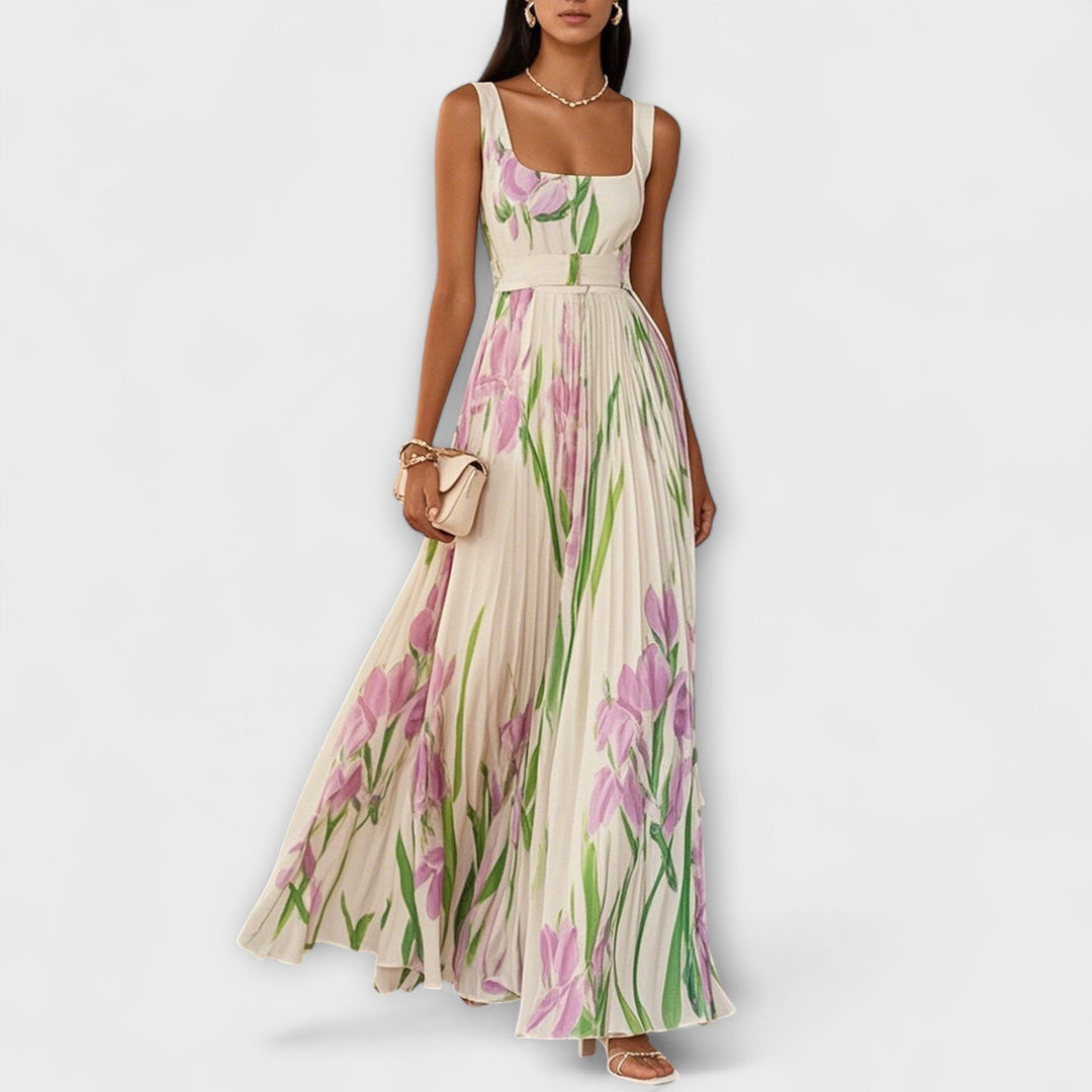 Penelope | Vestido Maxi de Chiffón con Flores Dobladas