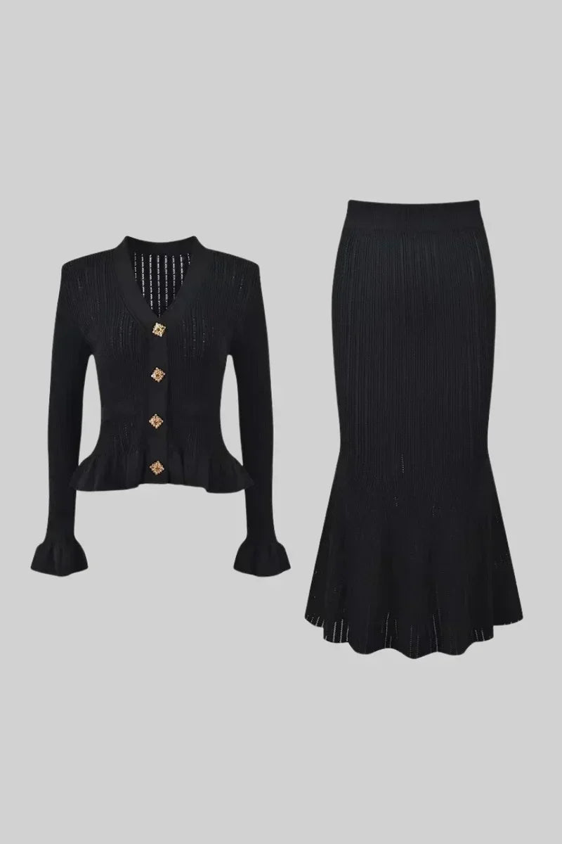Prudence | Conjunto de Vestido Midi de Punto Refinado y Top con Botones