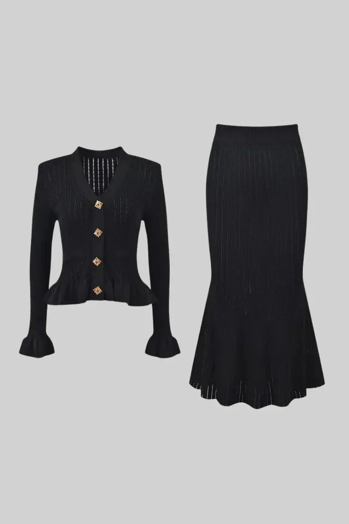Prudence | Conjunto de Vestido Midi de Punto Refinado y Top con Botones