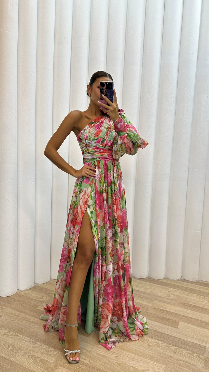 Whitney | Vestido Elegante y Fluyente de Hombro para Eventos de Verano