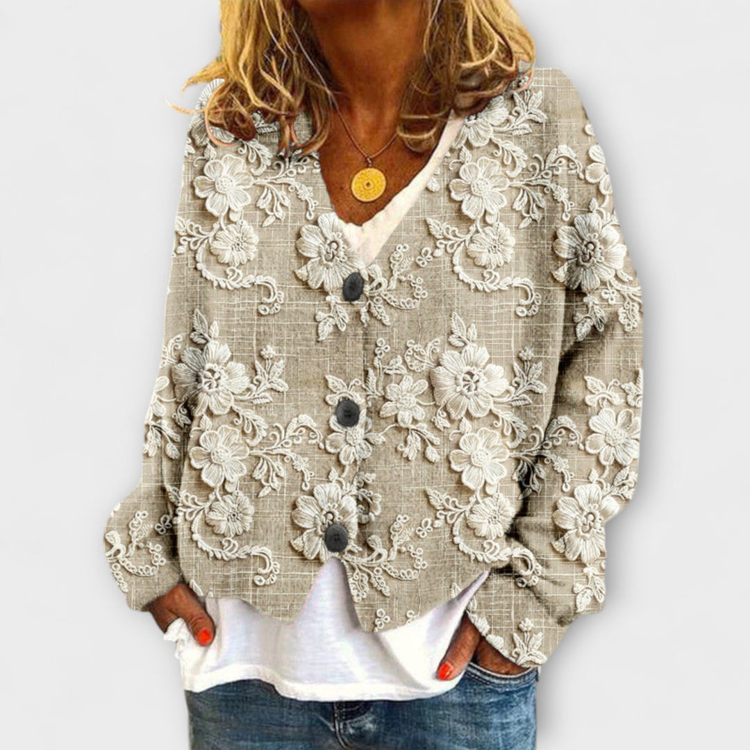 Estella - Cárdigan de Punto con Estampado Floral