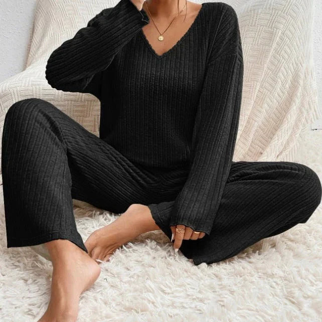 Zavelli | Conjunto completo de dos piezas con pantalones y top con escote en V