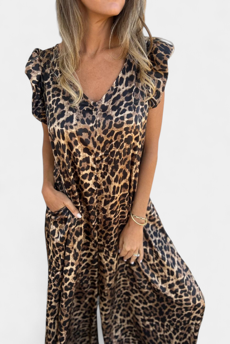 Isela | Mono de Cuello en V con Estampado de Leopardo
