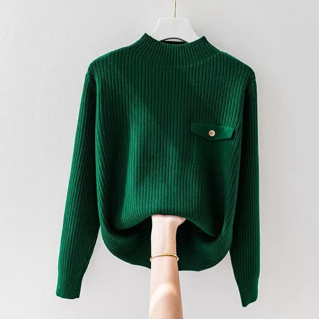Elegante suéter de cuello alto de punto
