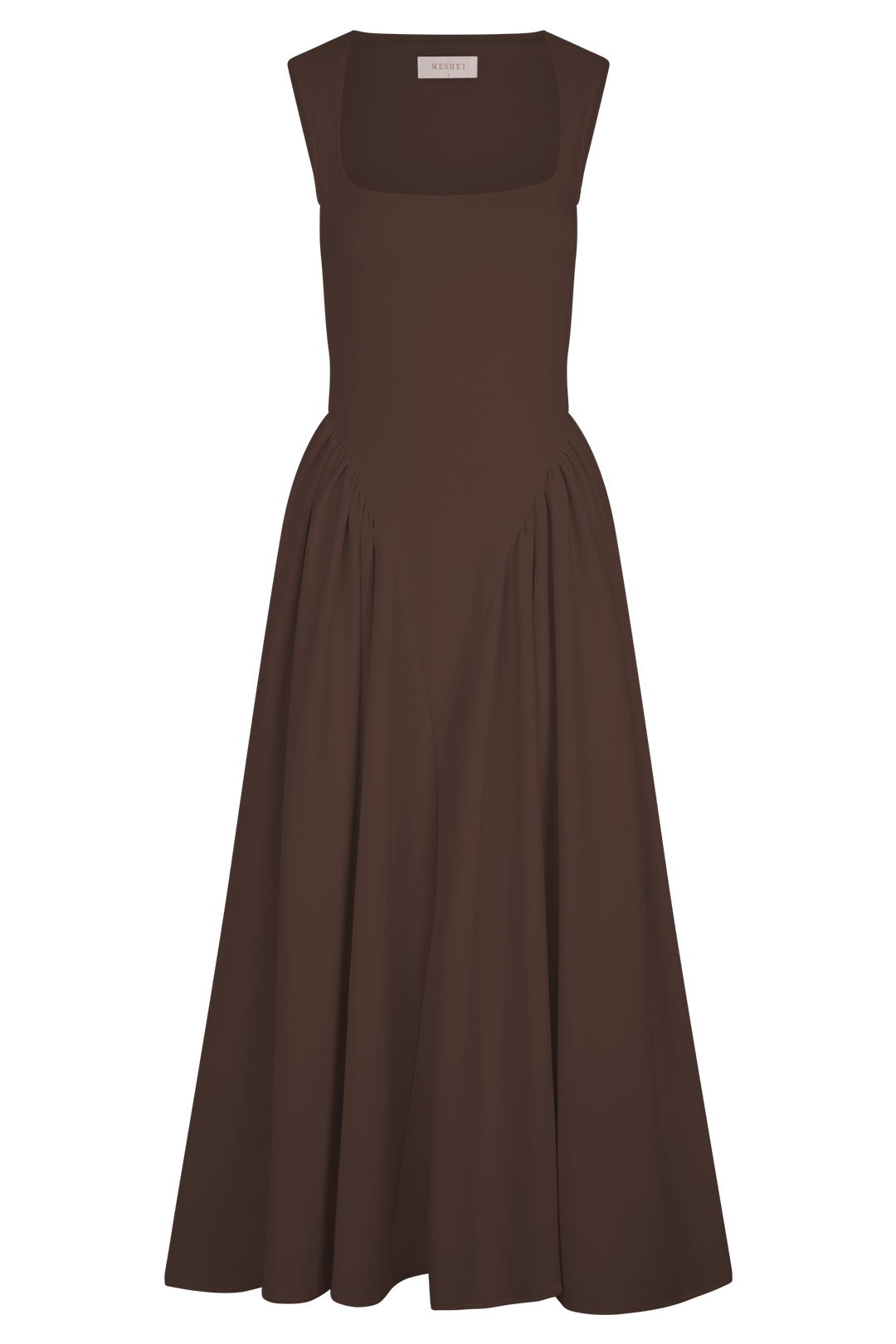 Sharon |Vestido midi de punto en espagueti - Castaño caoba