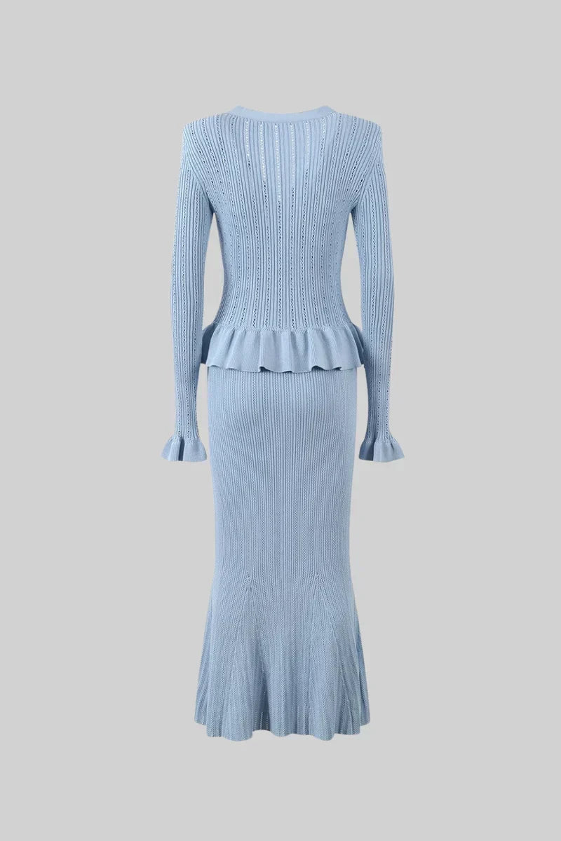 Prudence | Conjunto de Vestido Midi de Punto Refinado y Top con Botones