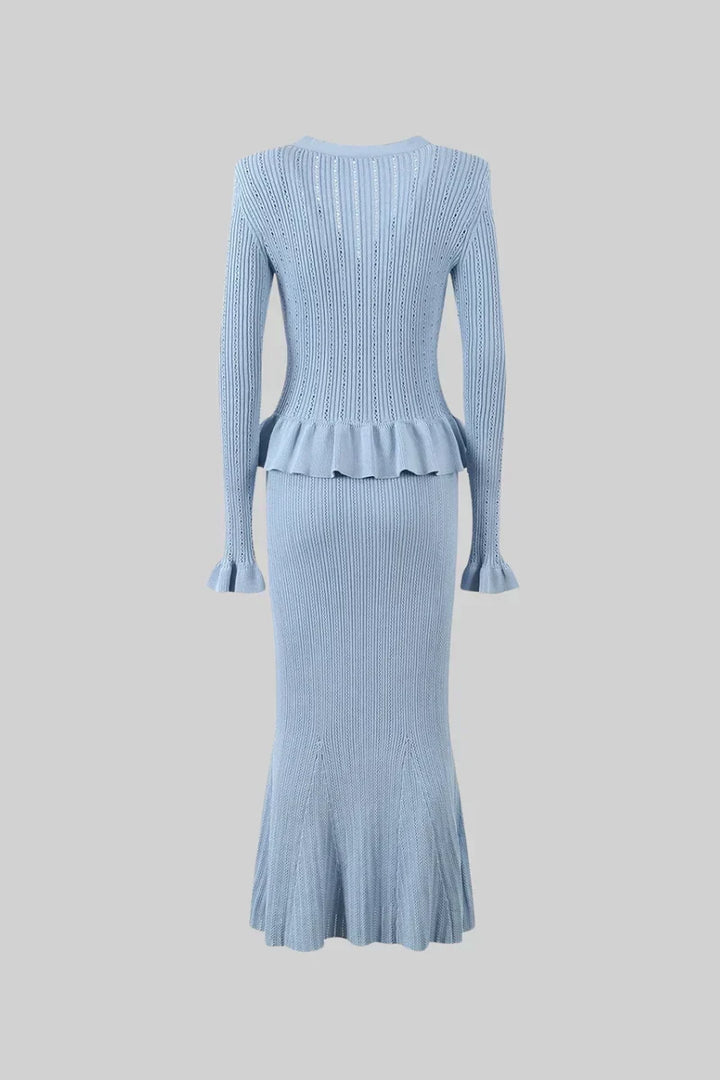 Prudence | Conjunto de Vestido Midi de Punto Refinado y Top con Botones