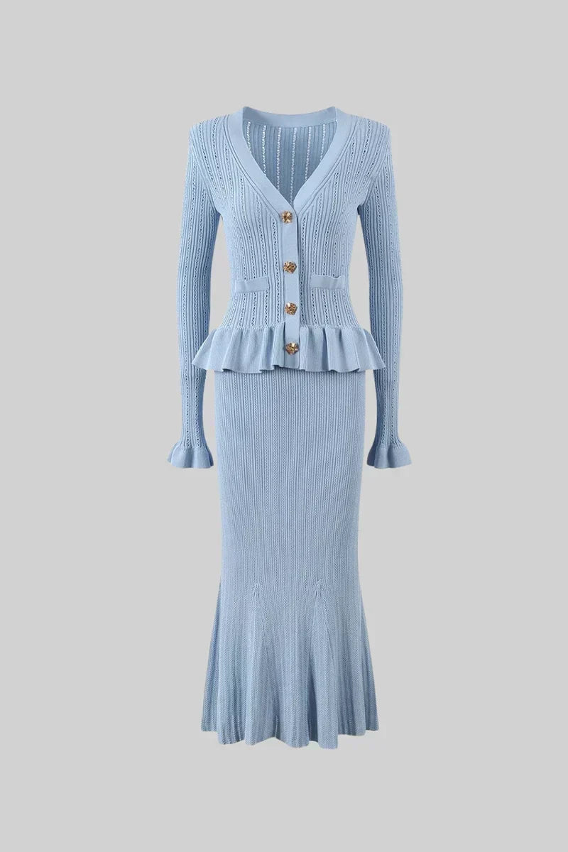 Prudence | Conjunto de Vestido Midi de Punto Refinado y Top con Botones