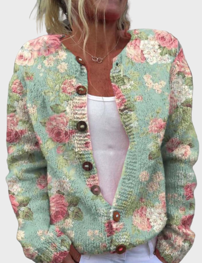 Elegante chaleco de punto con diseño de flores