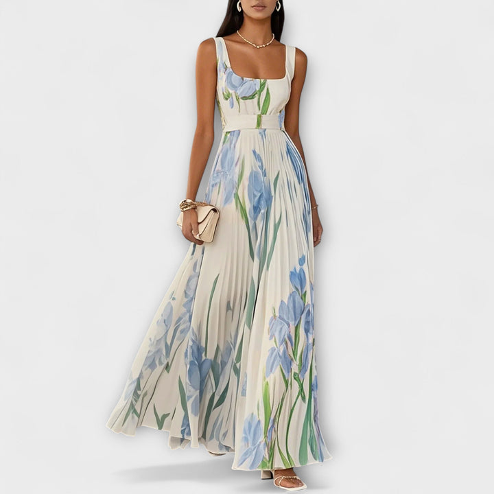 Penelope | Vestido Maxi de Chiffón con Flores Dobladas