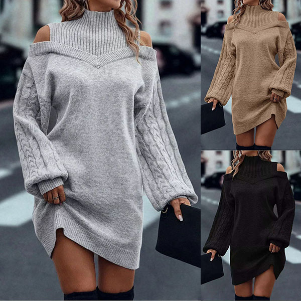 Laira | Vestido de punto con cuello alto y cable