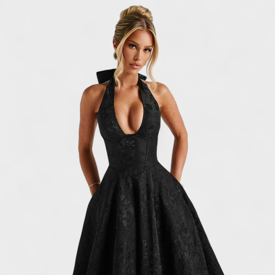 Effie -Vestido midi texturizado con escote en V