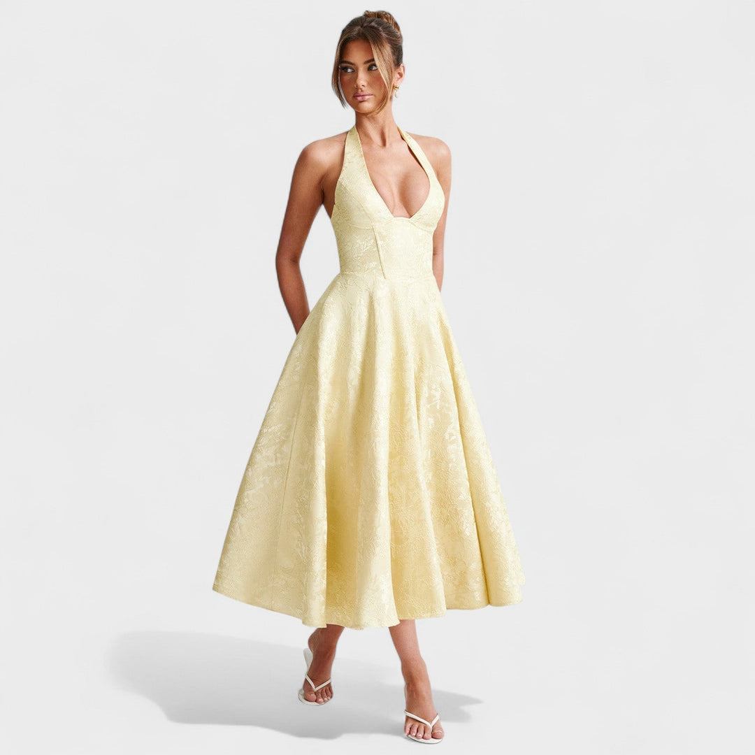 Effie -Vestido midi texturizado con escote en V