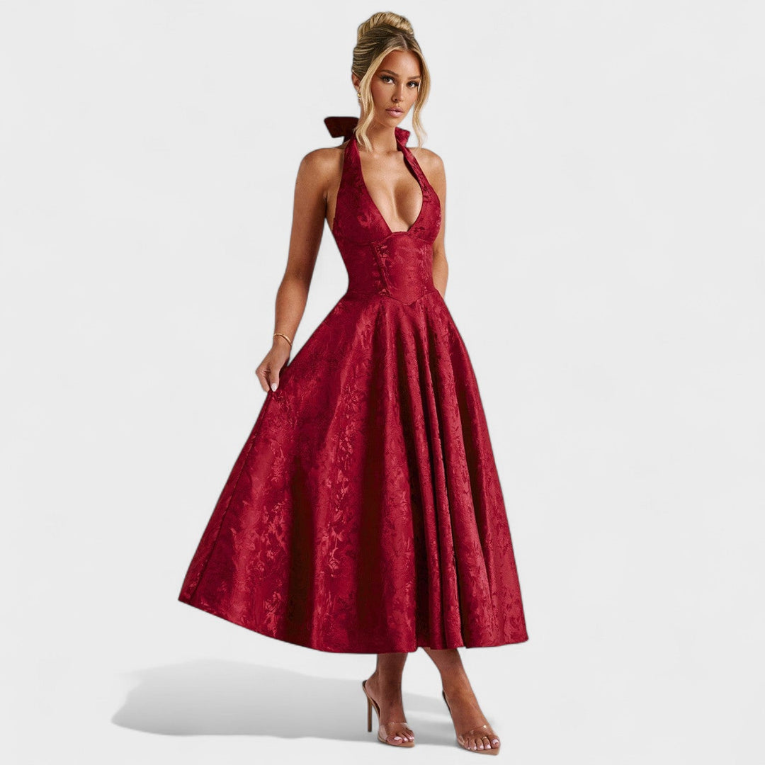 Effie -Vestido midi texturizado con escote en V