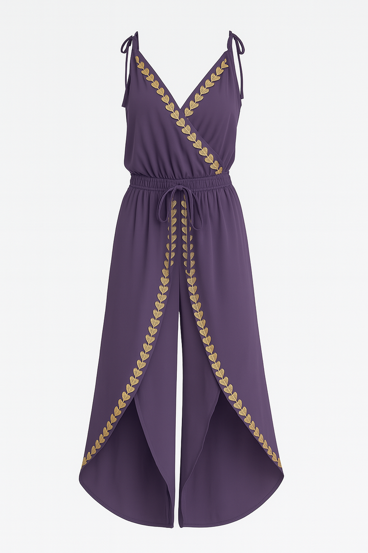 Lorena | Vestido Mono con Detalles Dorados y Ranura en la Pierna
