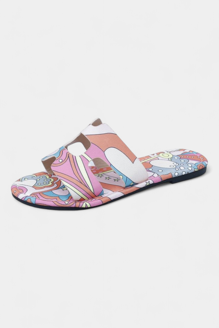 Berenice | Sandalias Planas Multicolores con Estampado Tropical
