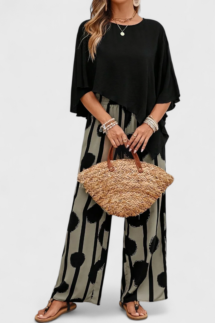 Aleida | Conjunto Asimétrico con Top y Pantalón Estampado