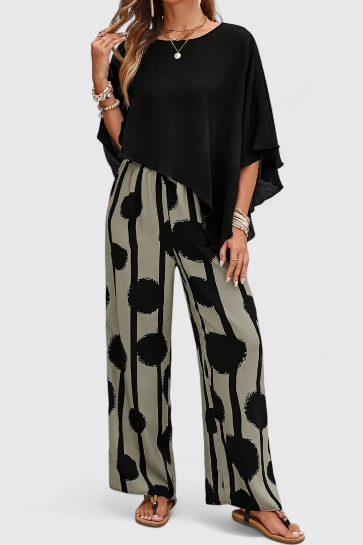 Aleida | Conjunto Asimétrico con Top y Pantalón Estampado