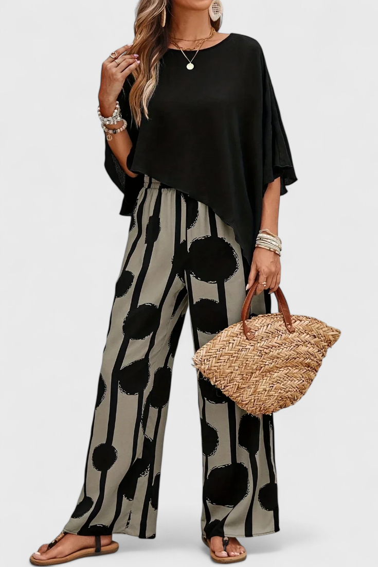 Aleida | Conjunto Asimétrico con Top y Pantalón Estampado