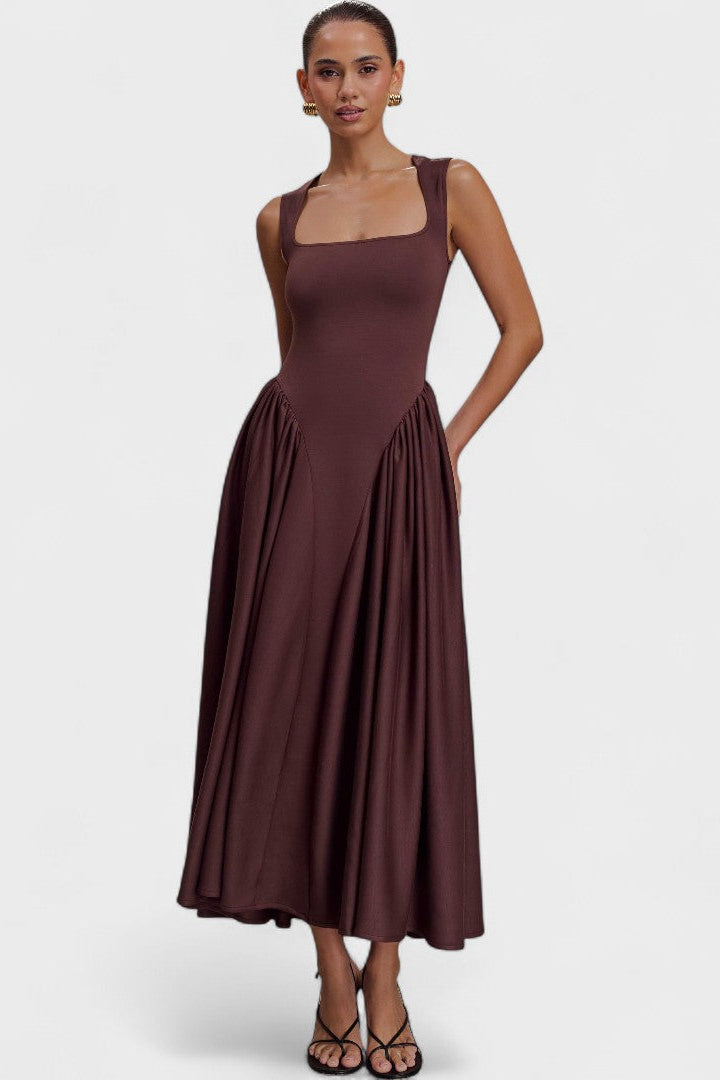 Sharon |Vestido midi de punto en espagueti - Castaño caoba