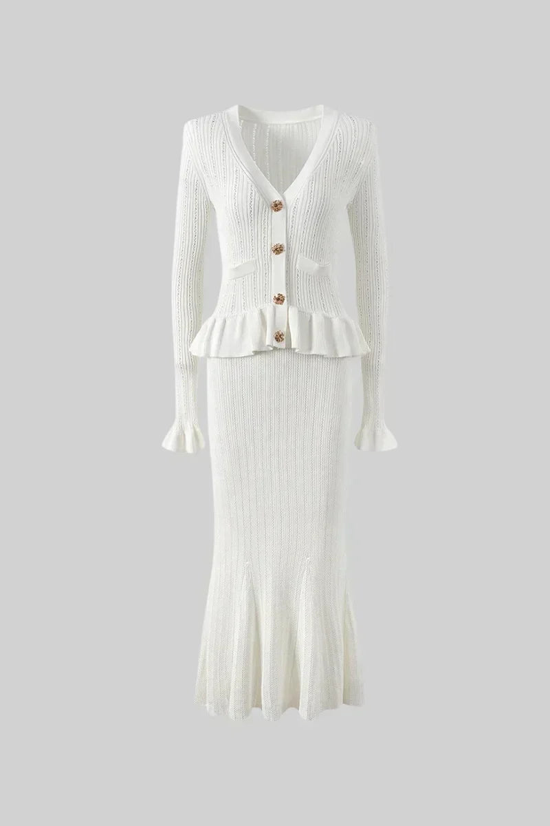 Prudence | Conjunto de Vestido Midi de Punto Refinado y Top con Botones