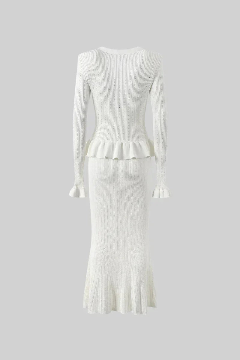 Prudence | Conjunto de Vestido Midi de Punto Refinado y Top con Botones