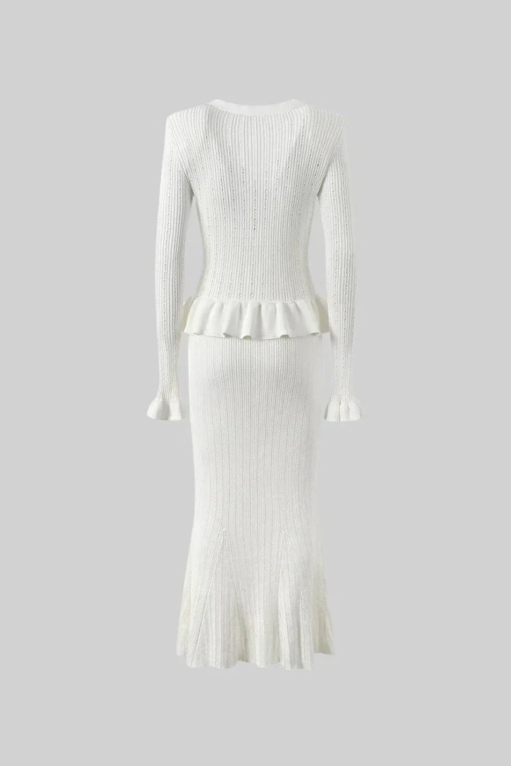 Prudence | Conjunto de Vestido Midi de Punto Refinado y Top con Botones