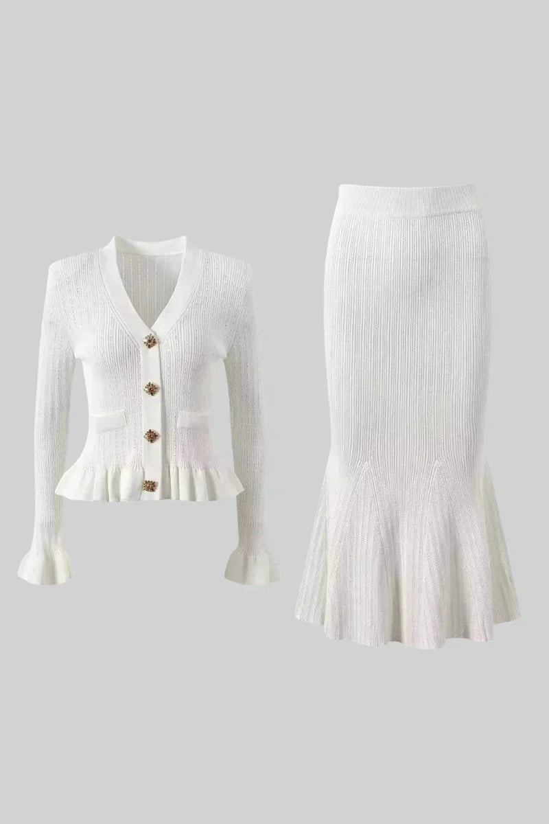 Prudence | Conjunto de Vestido Midi de Punto Refinado y Top con Botones