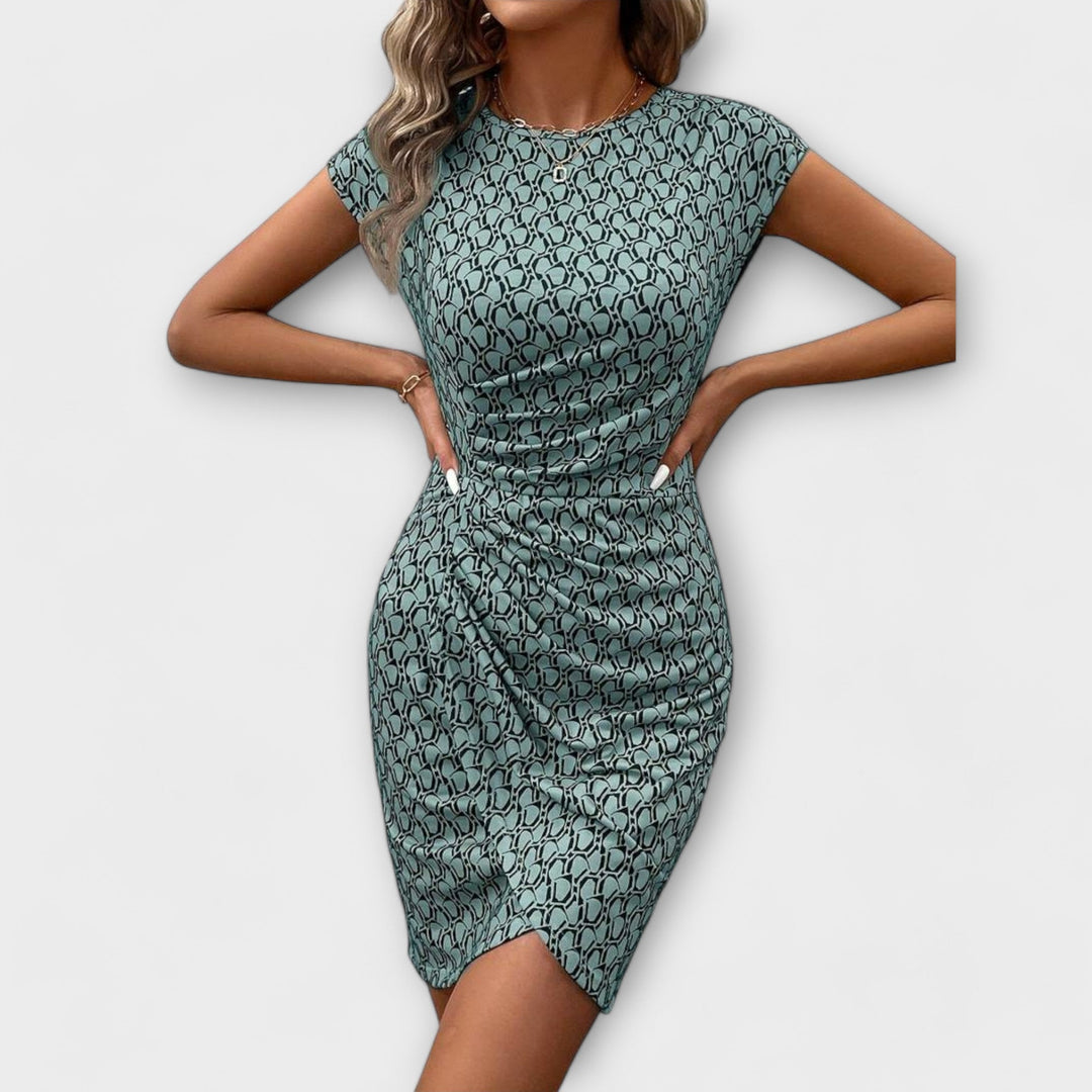 Emma | Vestido de manga corta con corte tulipa y estampado en toda la prenda
