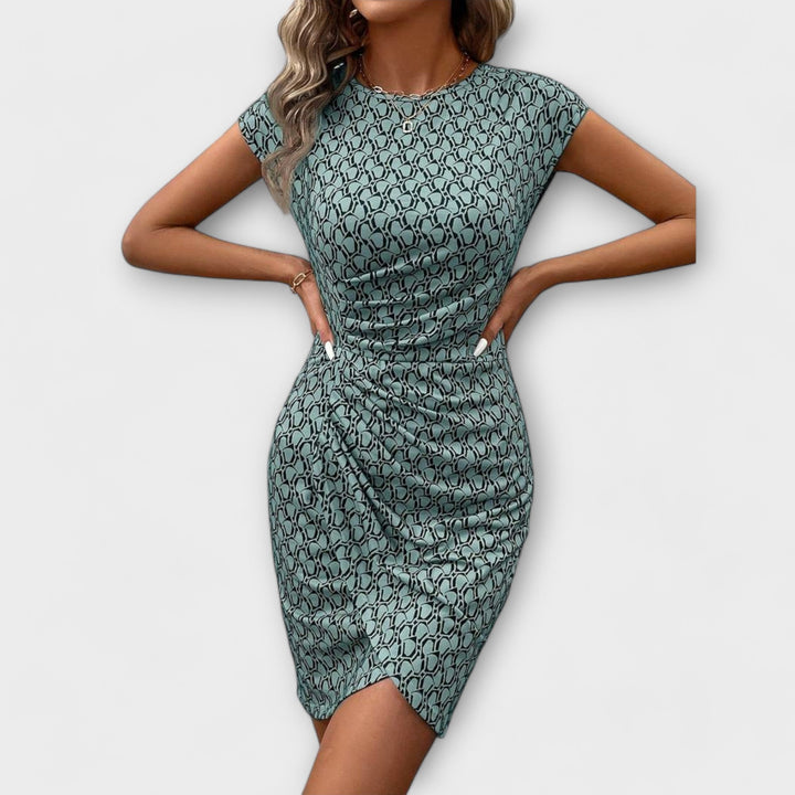 Emma | Vestido de manga corta con corte tulipa y estampado en toda la prenda
