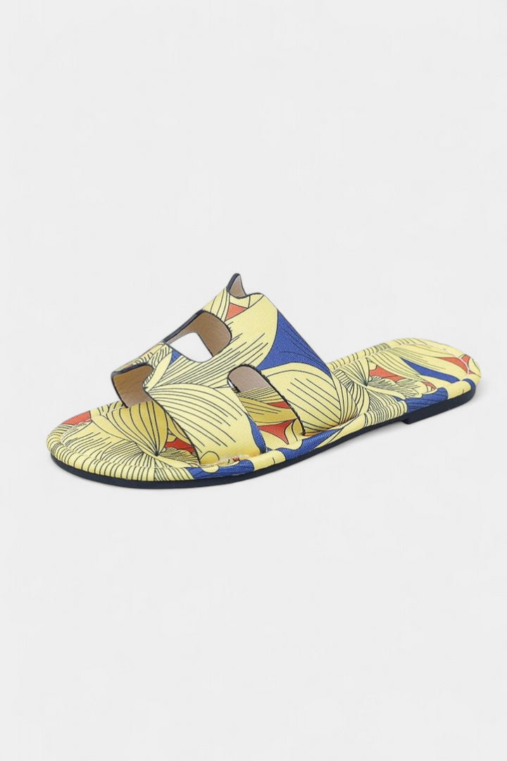 Berenice | Sandalias Planas Multicolores con Estampado Tropical