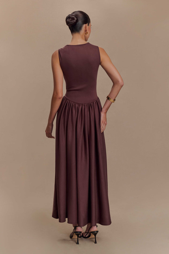Sharon |Vestido midi de punto en espagueti - Castaño caoba