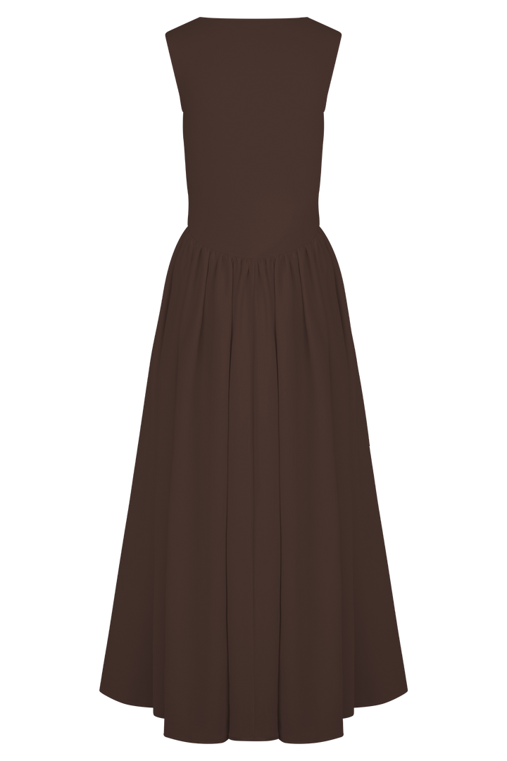 Sharon |Vestido midi de punto en espagueti - Castaño caoba